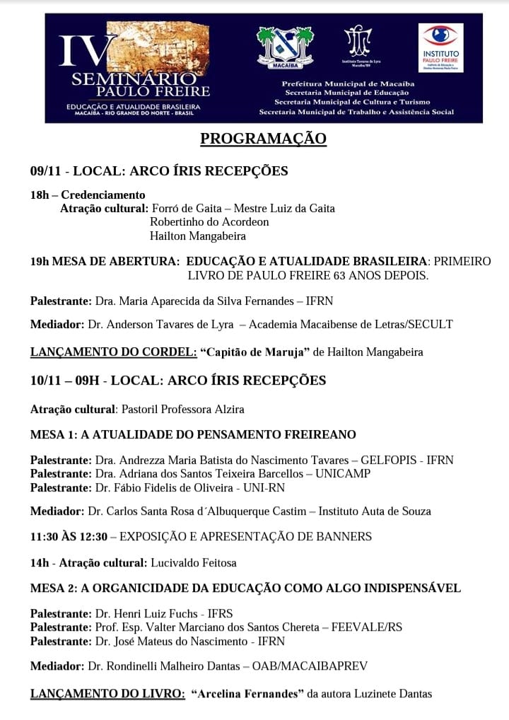 Página 1 programação do Seminário Paulo Freire